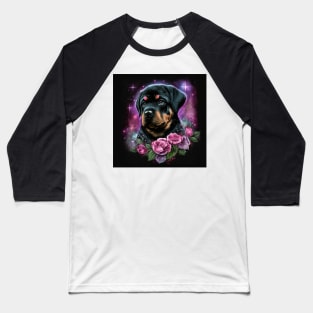 Cute Rottweiler Puppy With Roses Baseball T-Shirt